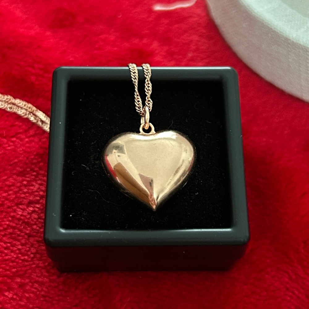Rose gold puff Heart Pendant‎ Necklace